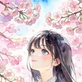 水彩画風『桜と高校生』 7枚目