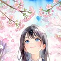 水彩画風『桜と高校生』 9枚目