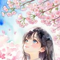 水彩画風『桜と高校生』 8枚目
