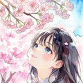 水彩画風『桜と高校生』 4枚目