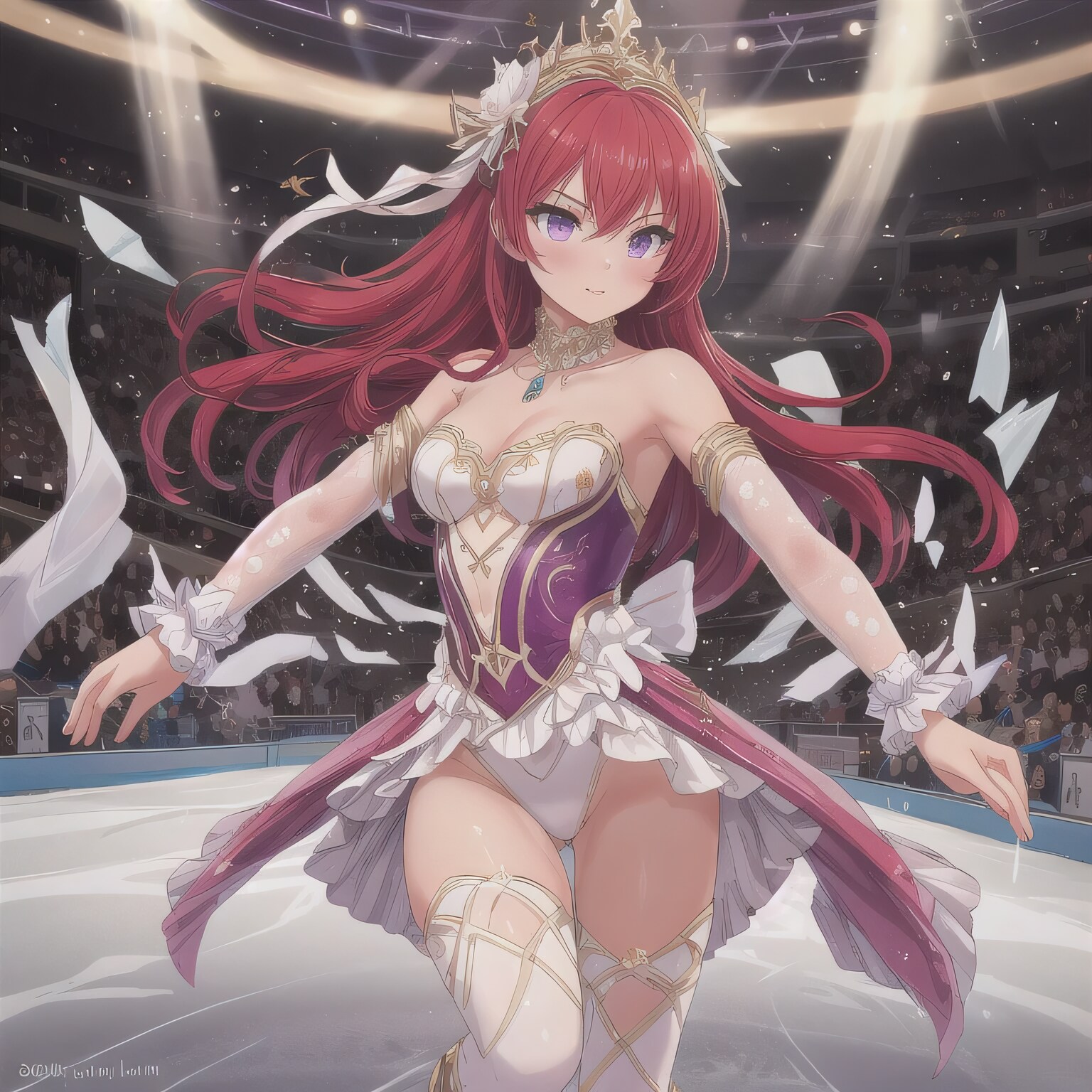 赤髪ロングでアイススケートの少女