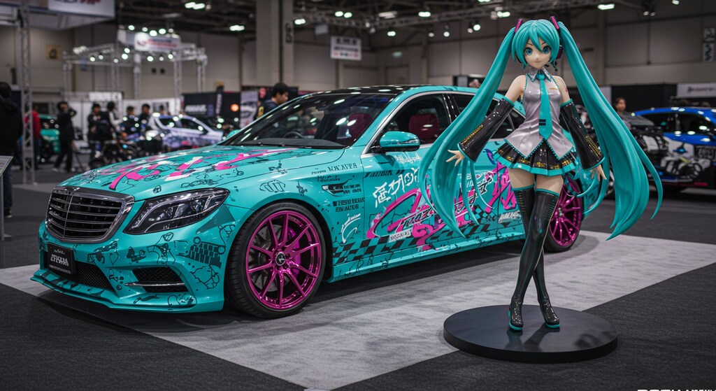 初音ミクとメルセデスベンツセダン