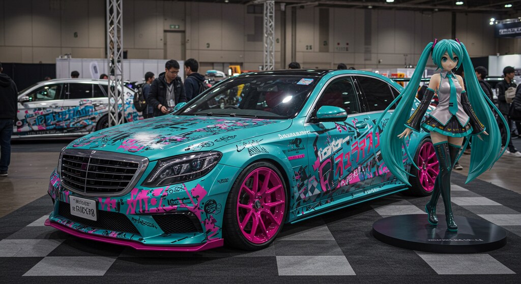 初音ミクとメルセデスベンツセダン