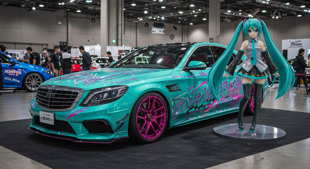 初音ミクとメルセデスベンツセダン