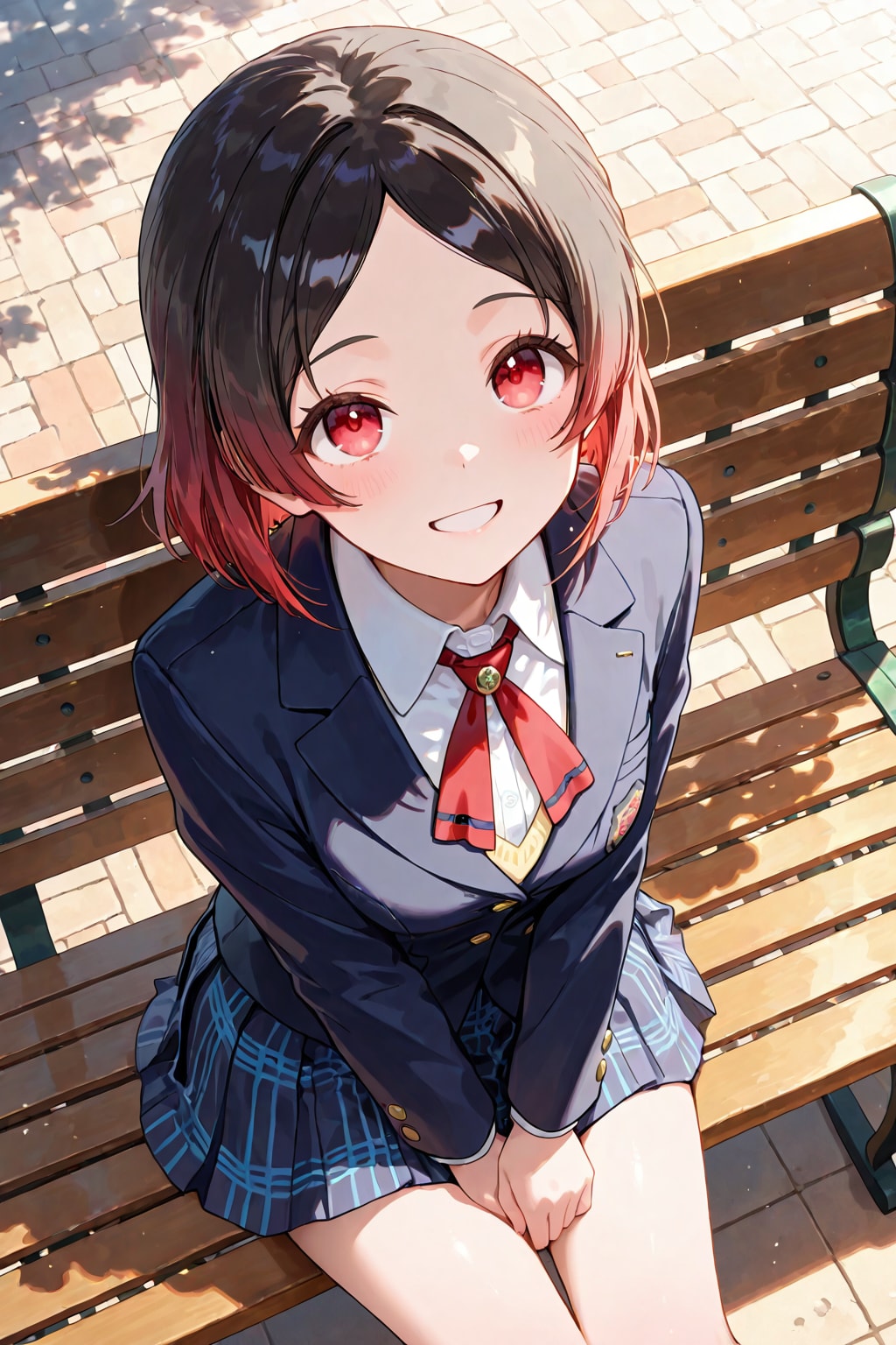 ベンチに座って見上げる女の子