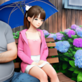傘をさしてもらう少女 3枚目