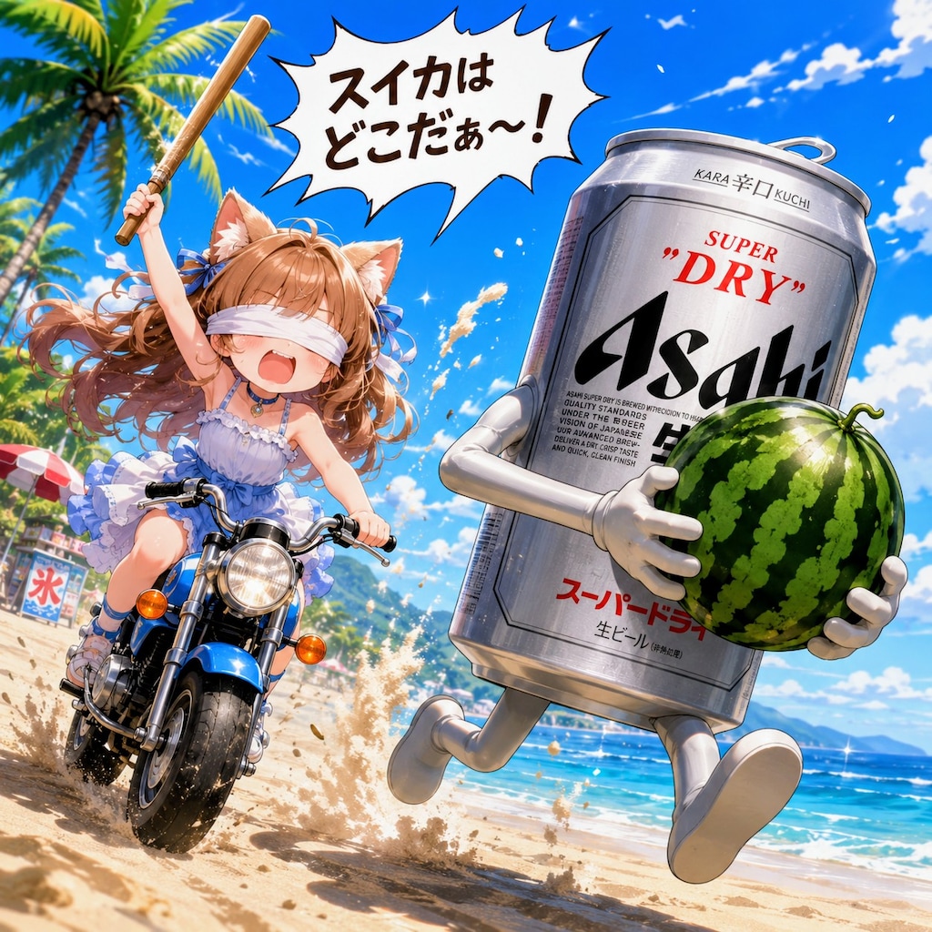 スイカ割りをする小さな女の子