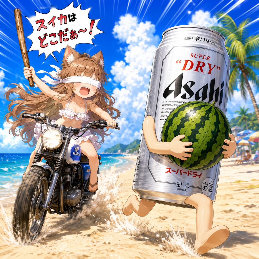 スイカ割りをする小さな女の子