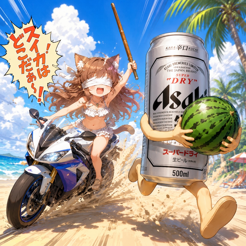 スイカ割りをする小さな女の子