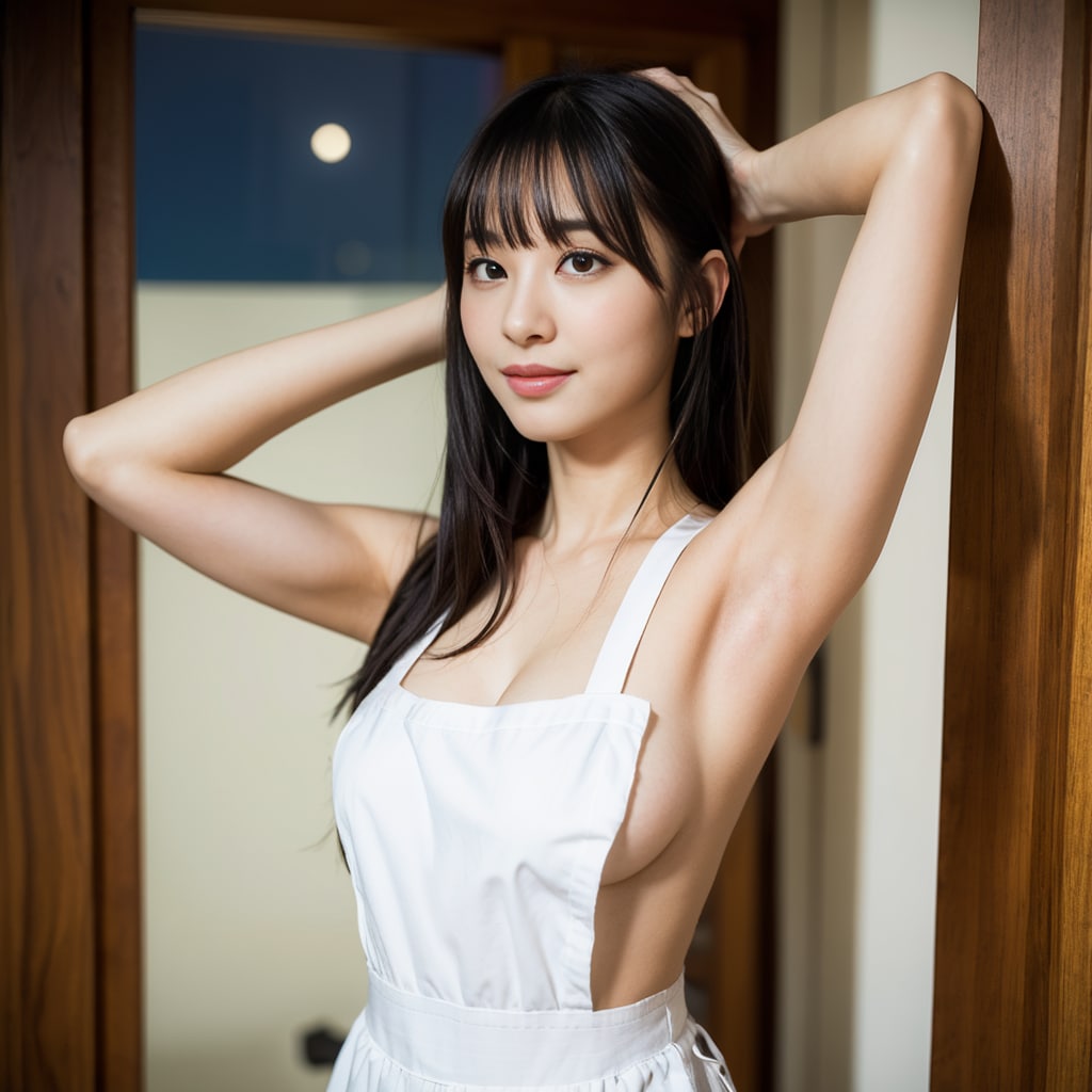 裸エプロン　横乳