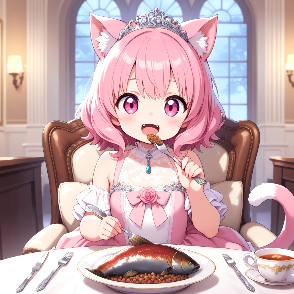 姫、本日のお食事はキャットフードのお魚のせで御座います！！