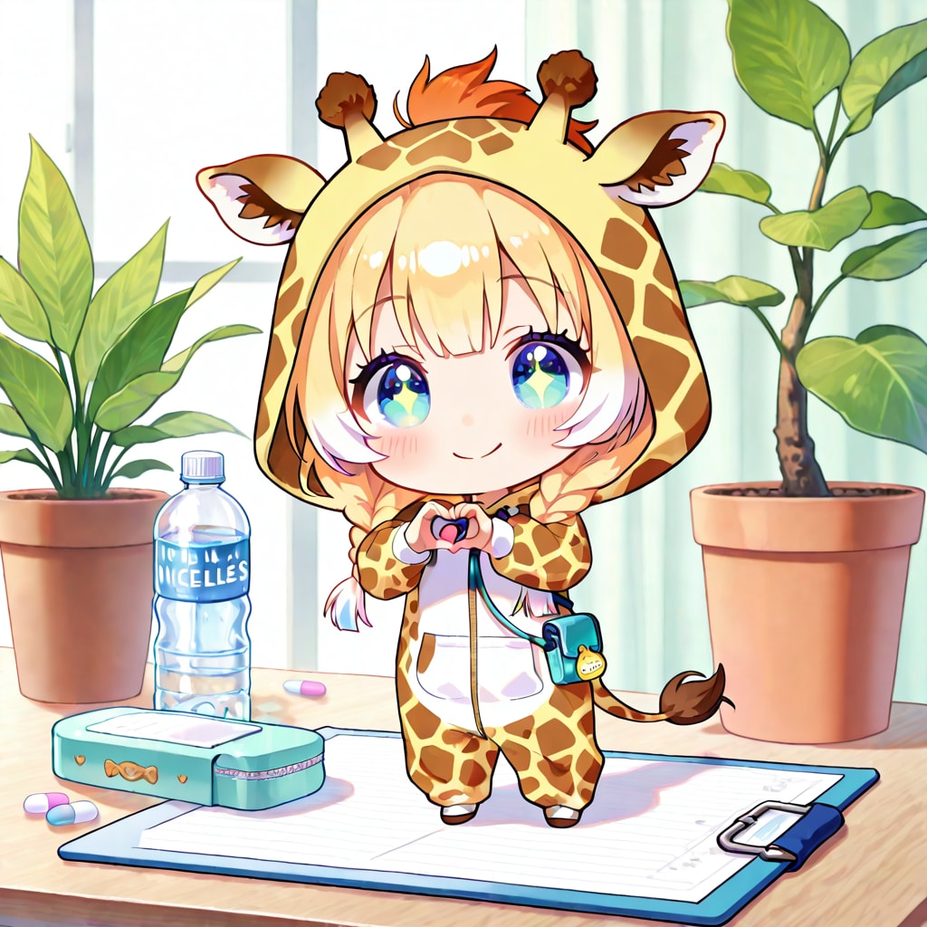 世界保健デーのキリン着ぐるみちび子ちゃん