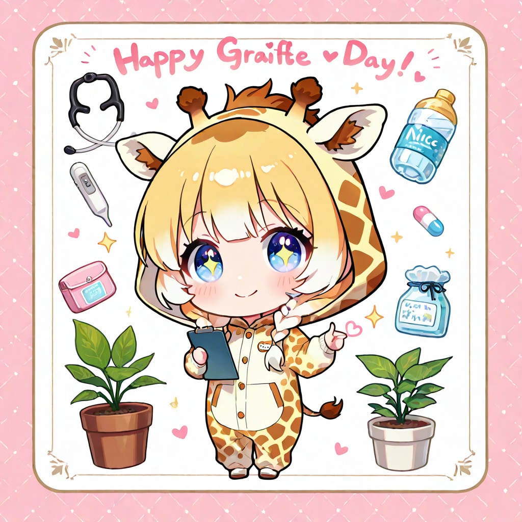 世界保健デーのキリン着ぐるみちび子ちゃん