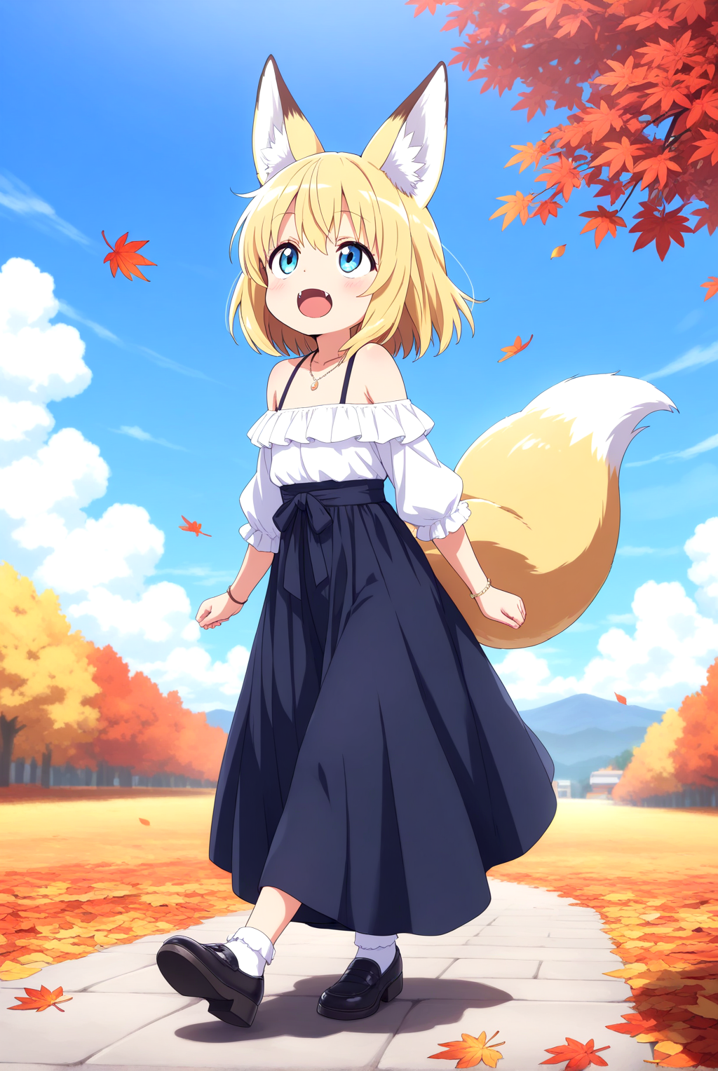 きつねさんのロングスカートの秋