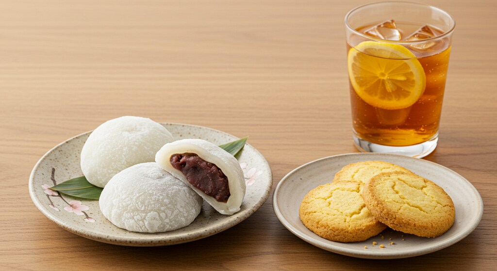 デザートの大福とバタークッキーのセット