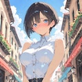 夏空の下の照れ顔 2枚目