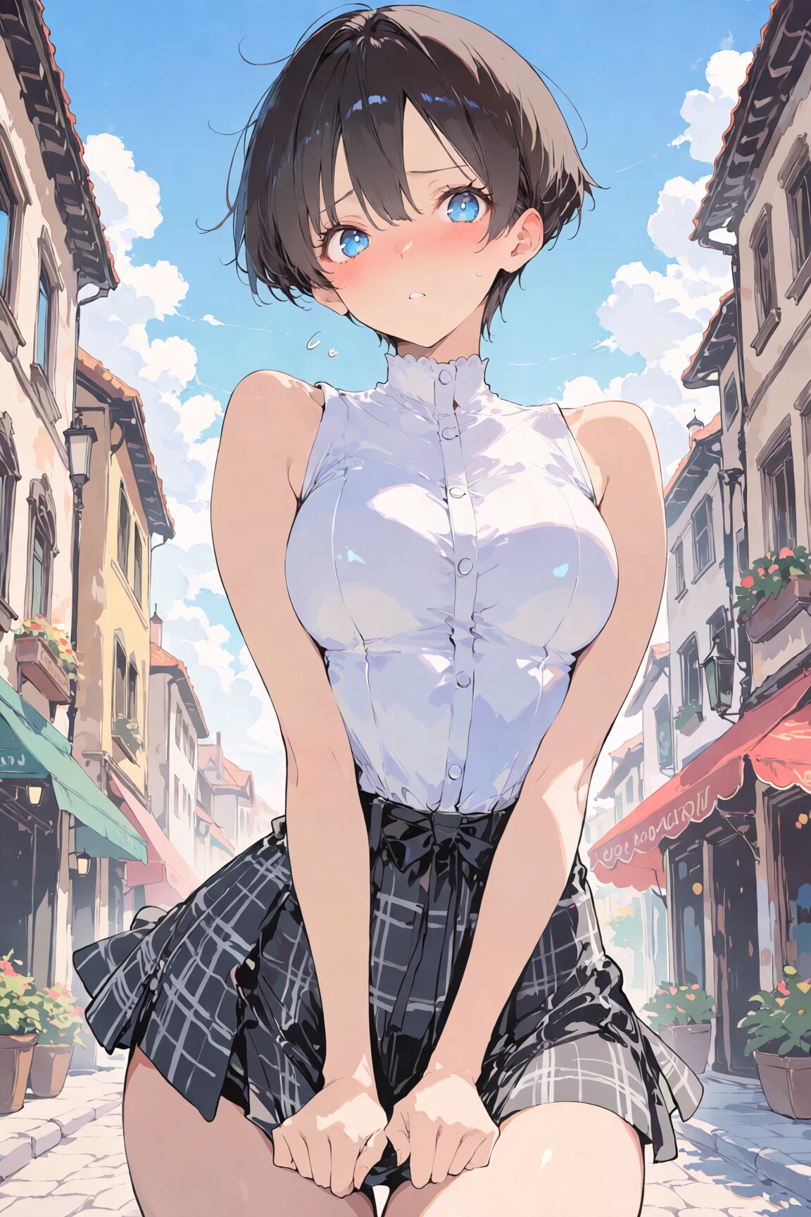 夏空の下の照れ顔