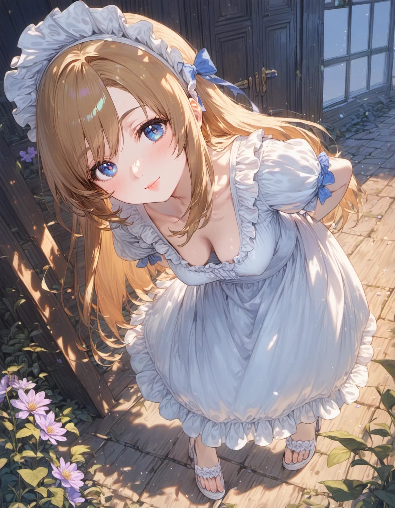 The Innocent Gaze in the Sunlit Courtyard | の人気AIイラスト・グラビア