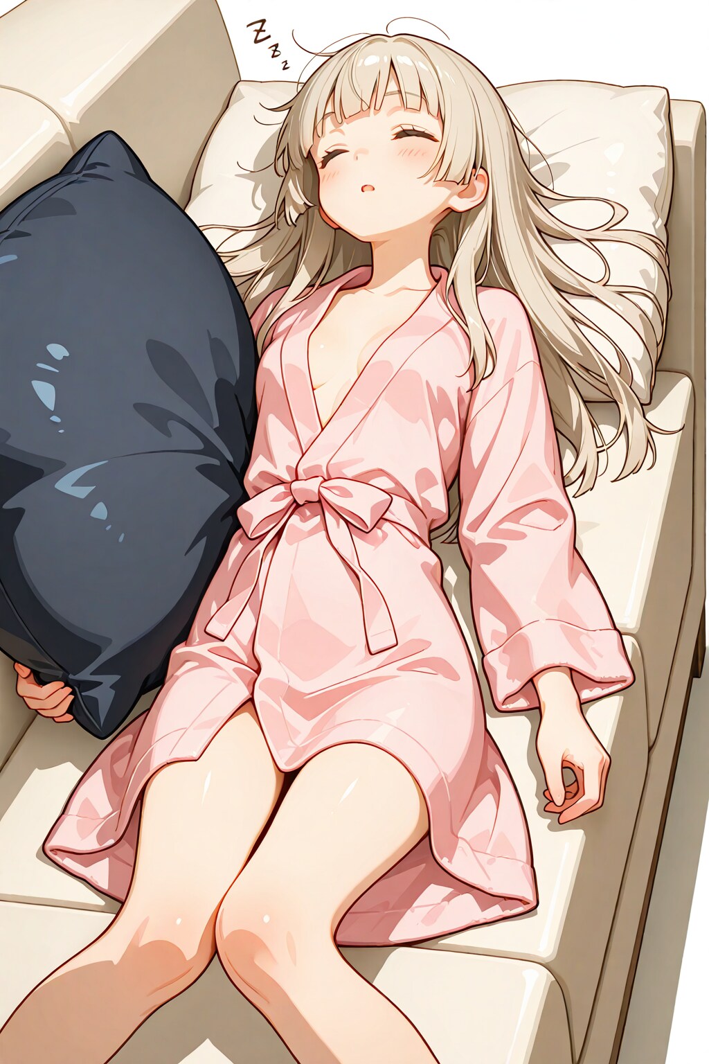 無防備な寝姿（バスローブver）『お風呂上がりのソファの誘惑には勝てな･･････Zzz』 | の人気AIイラスト・グラビア