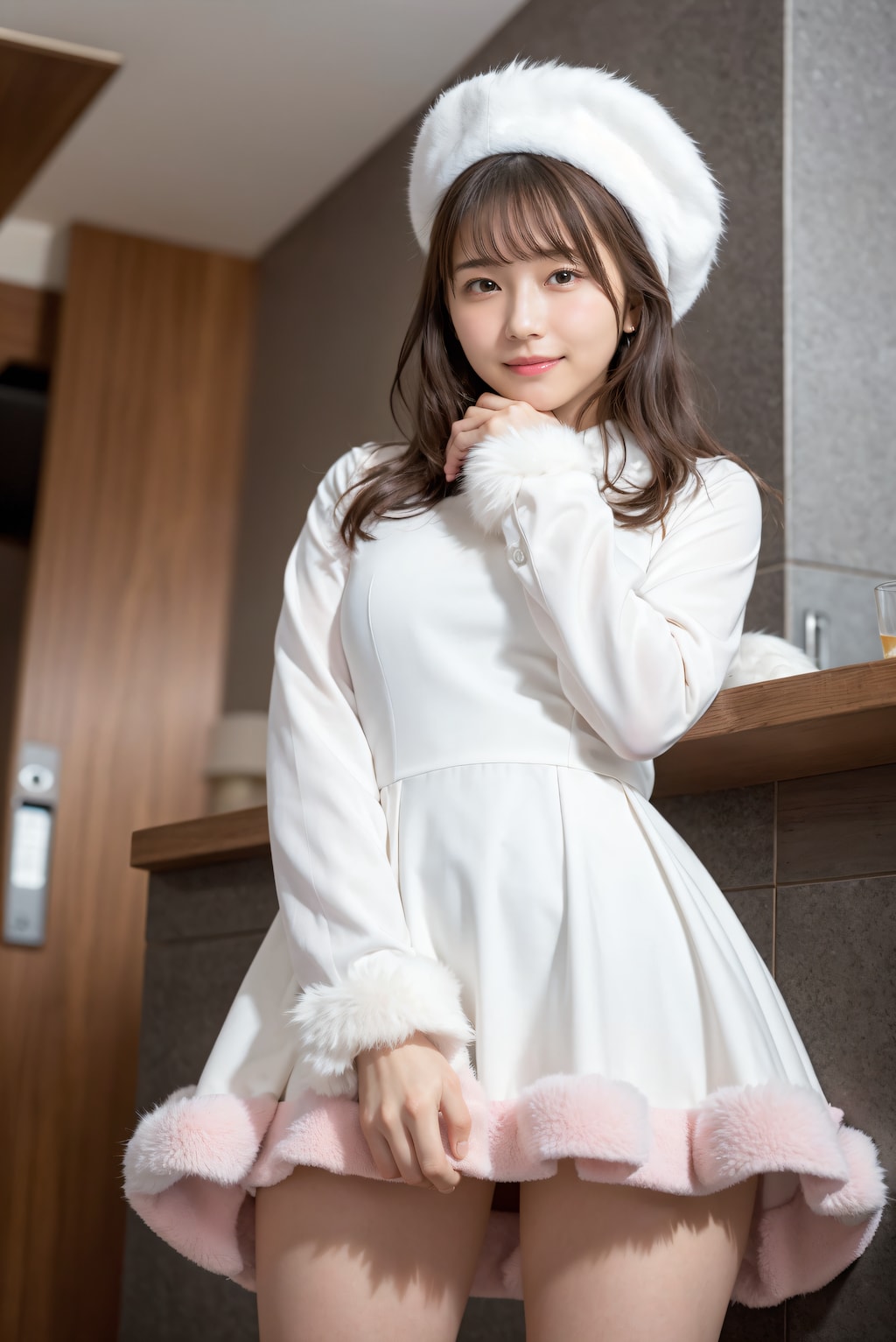 毛皮のコートの受付嬢