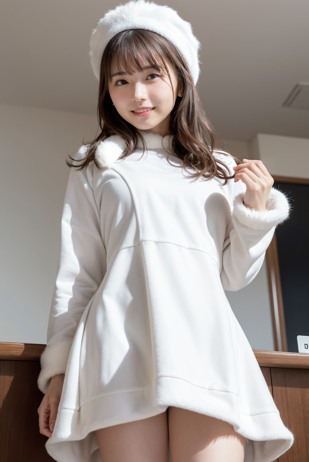 毛皮のコートの受付嬢