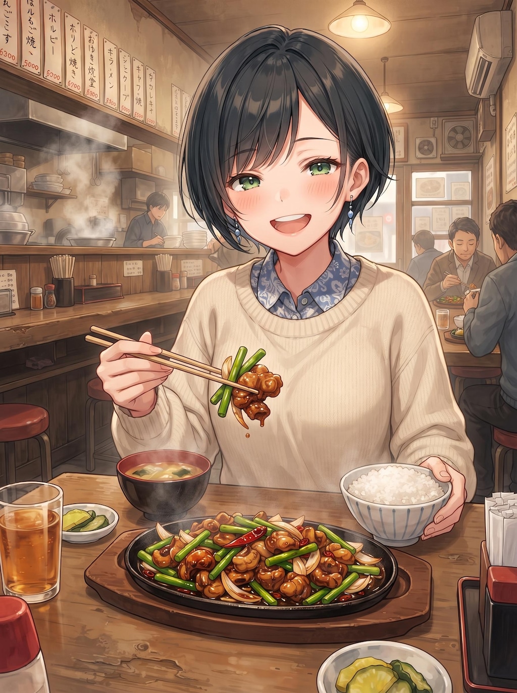 ホルモン焼きを食べる藍音ちゃん