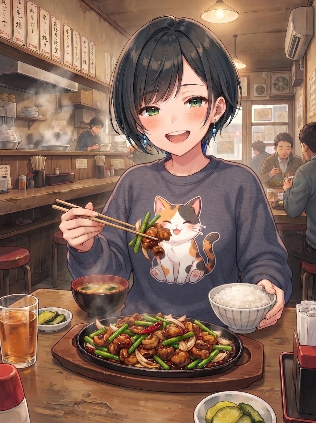 ホルモン焼きを食べる藍音ちゃん