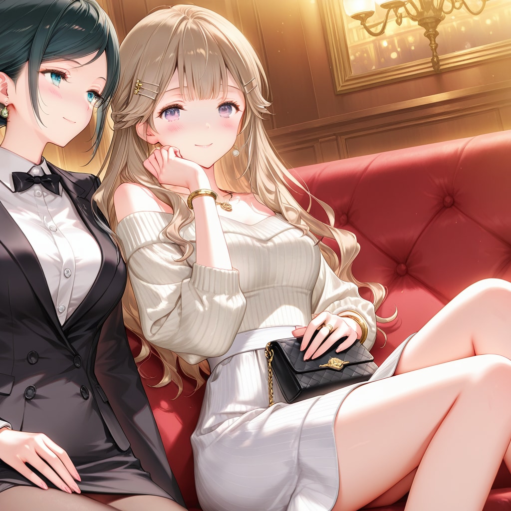 男装した美人さんに接客してもらってご機嫌な人妻さん | の人気AIイラスト・グラビア