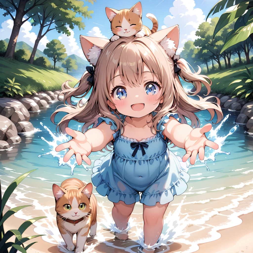 川遊びする小さな女の子