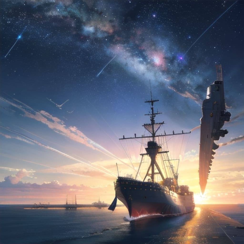 軍艦と夕暮れ