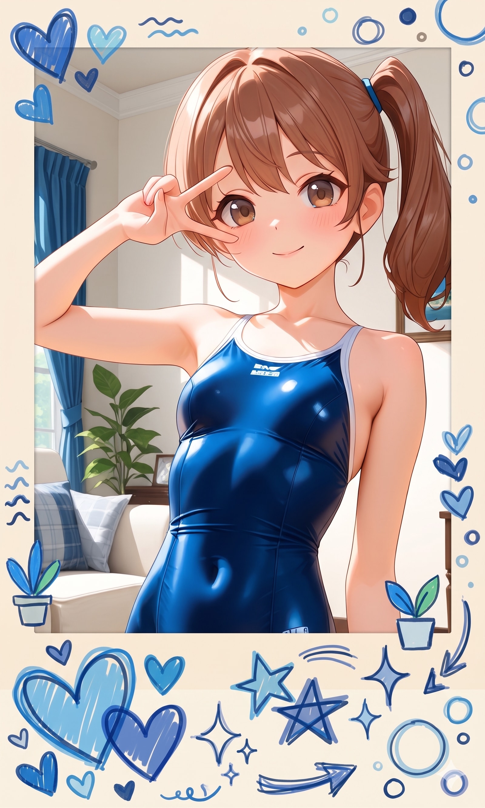 スク水サイドポニー女子　AIデコフォト