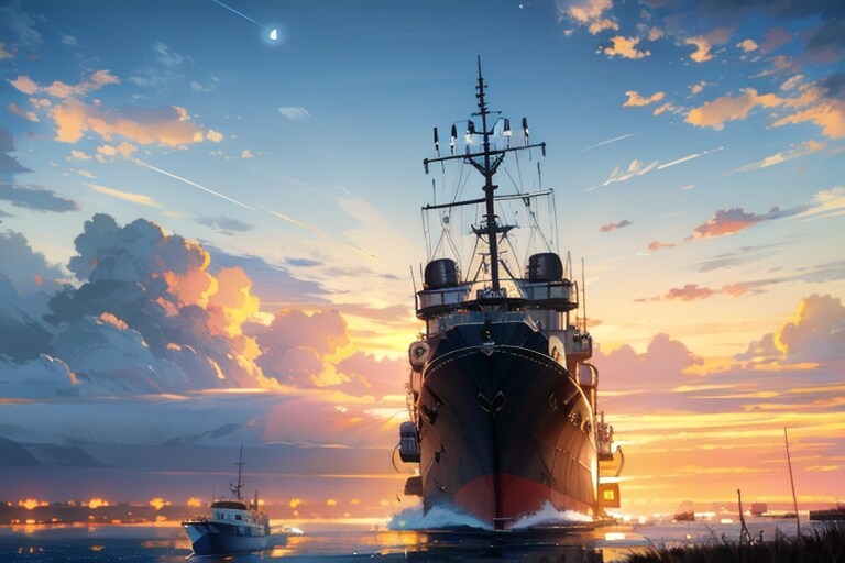 軍艦と夕日 | の人気AIイラスト・グラビア
