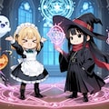 おピッツァ儀式をされるメイドさんとお化けさんといつもの魔女さん 2枚目