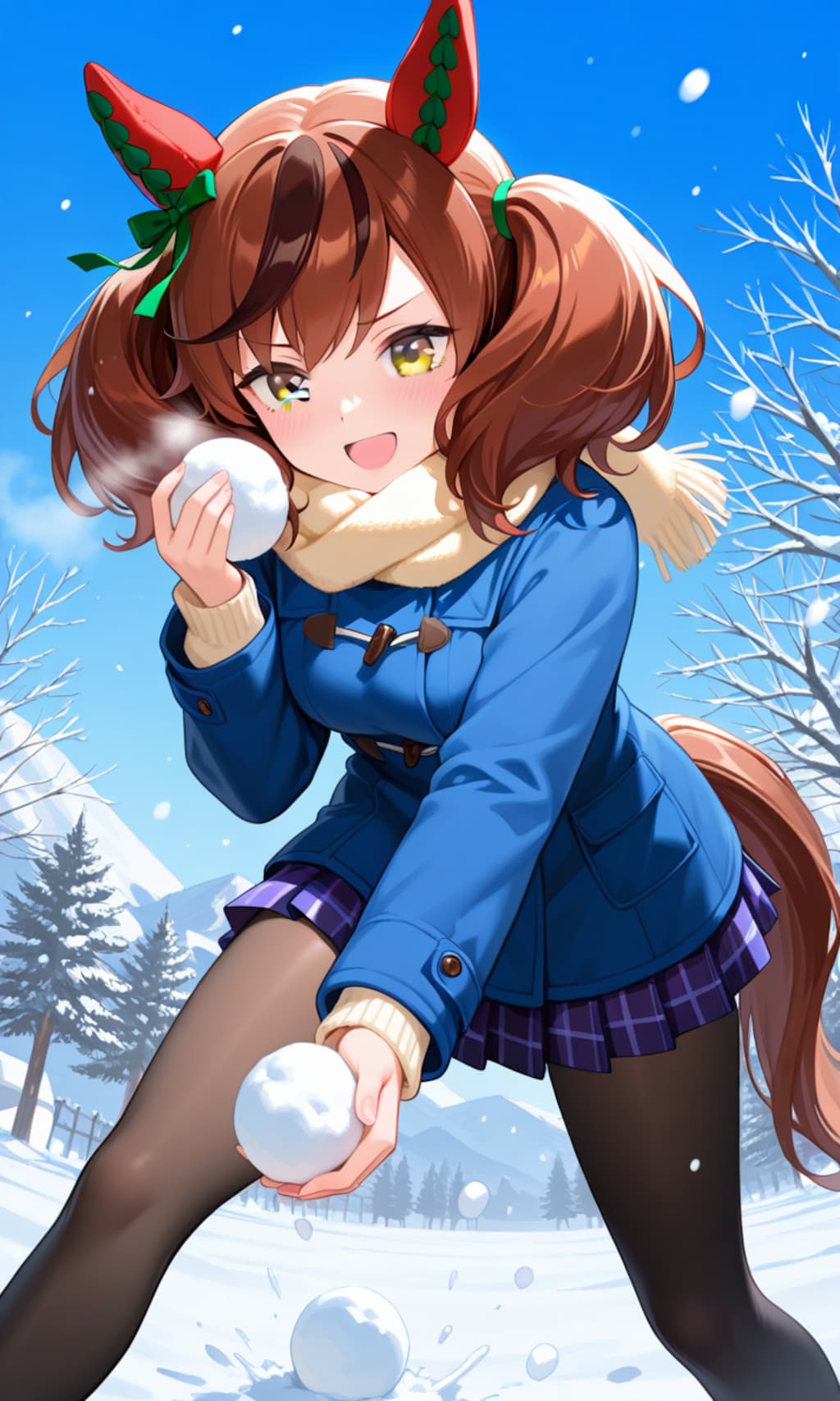 雪ではしゃいでるネイチャさん