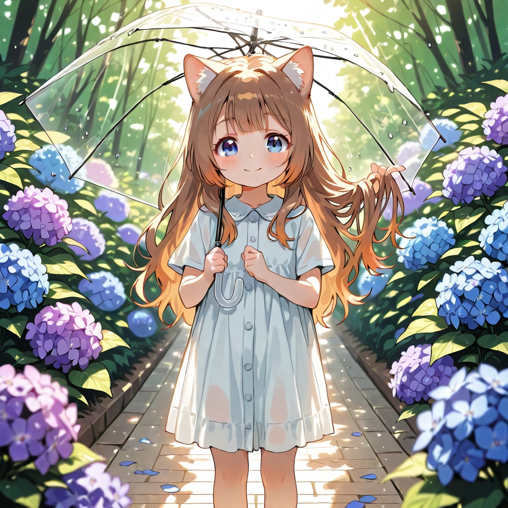 紫陽花と小さな女の子