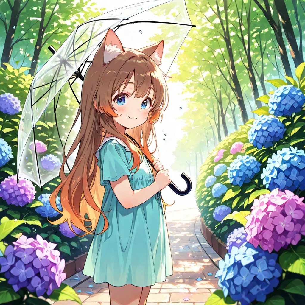 紫陽花と小さな女の子
