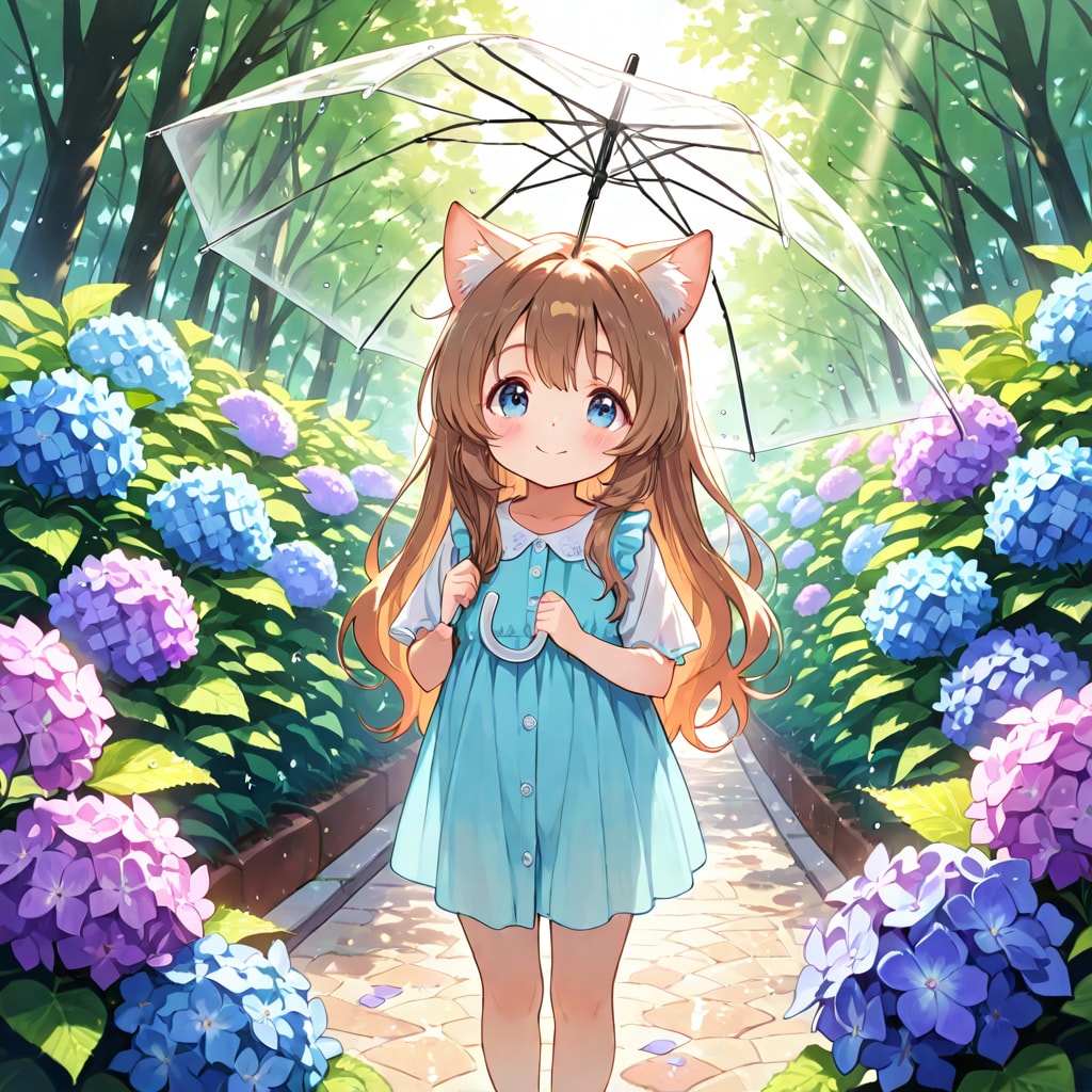 紫陽花と小さな女の子