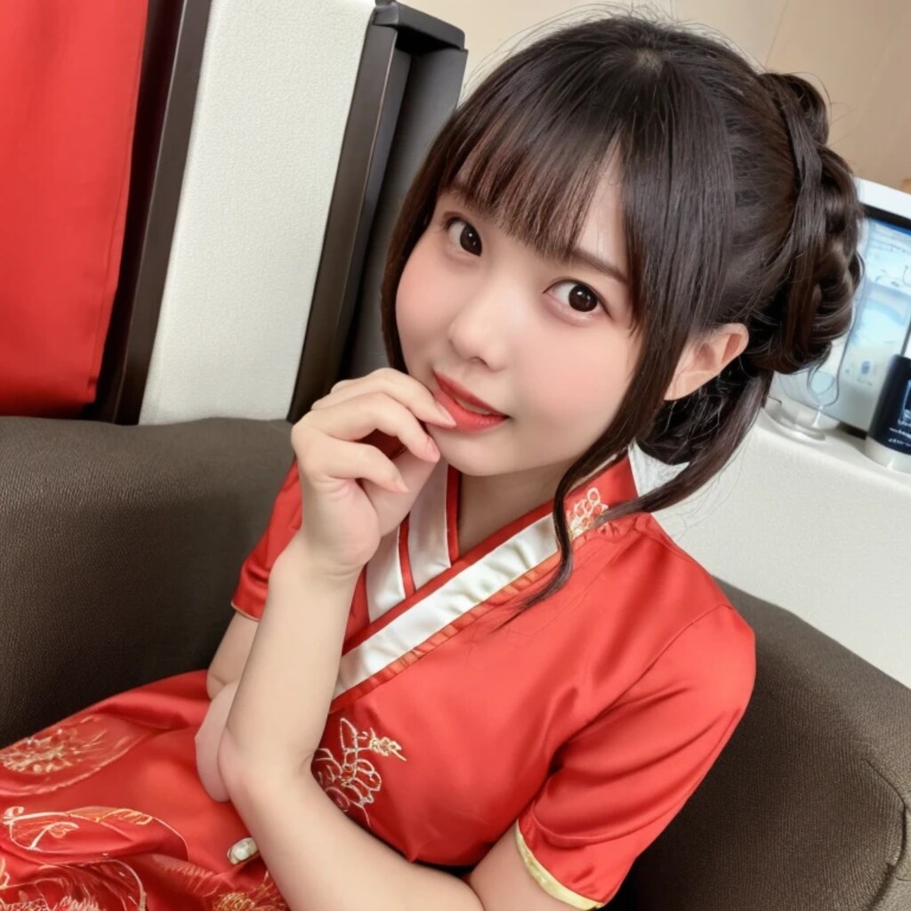 黒髪ボブで中華服の美女３