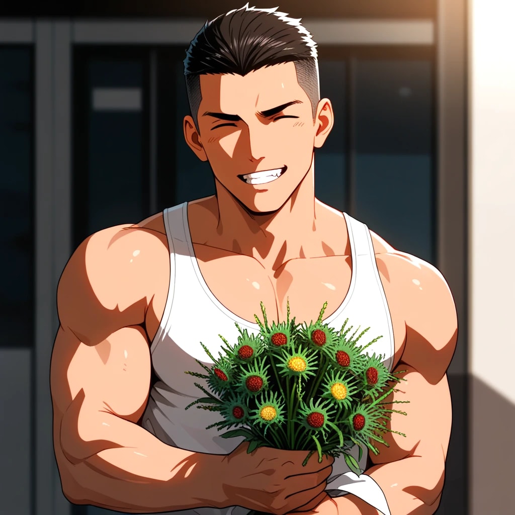 マッチョ　花を贈る
