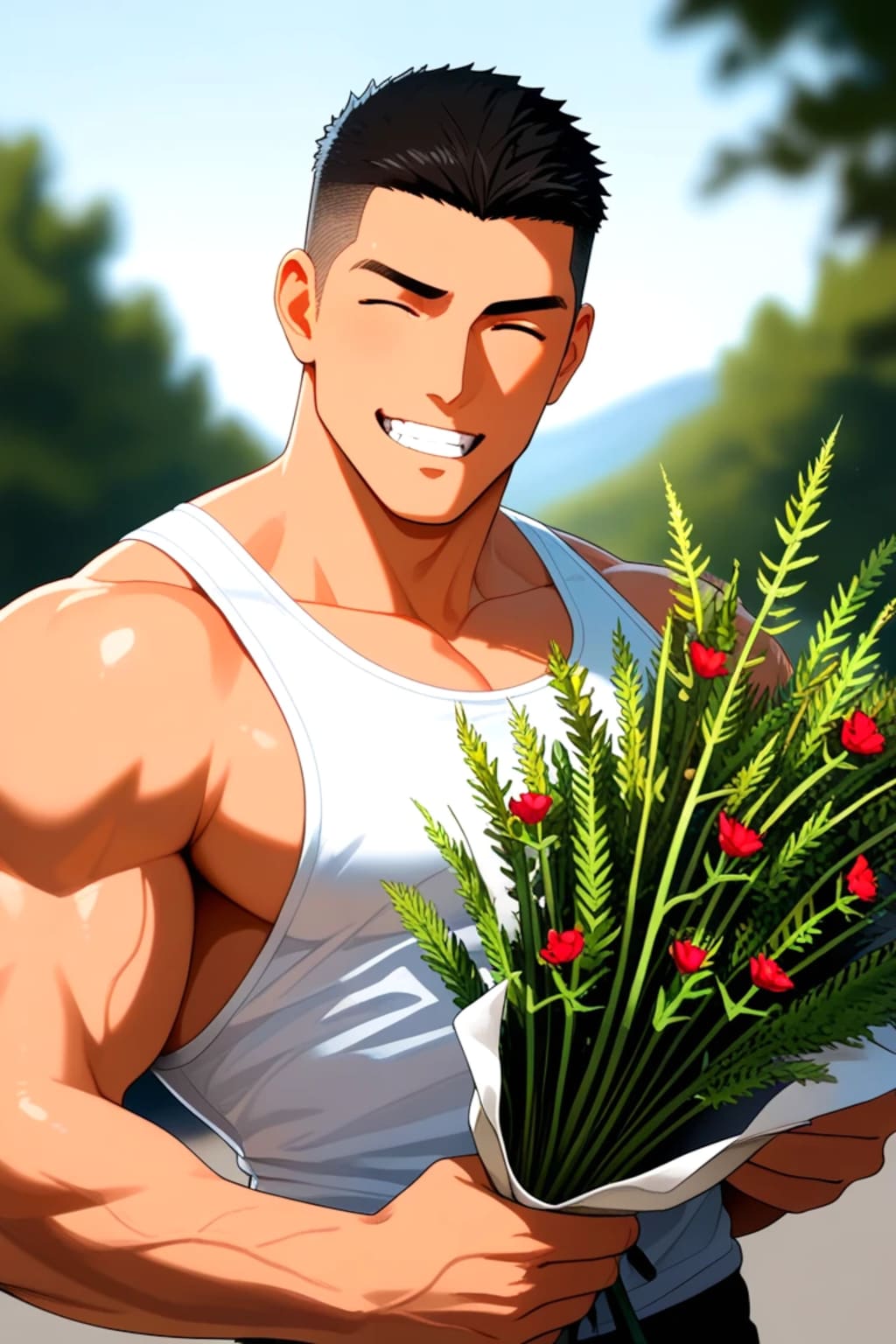 マッチョ　花を贈る
