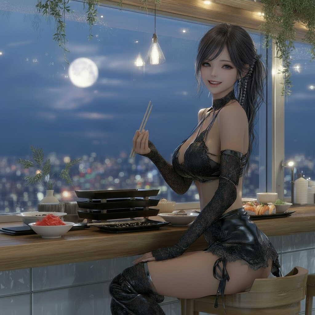 高級寿司バーでお月見