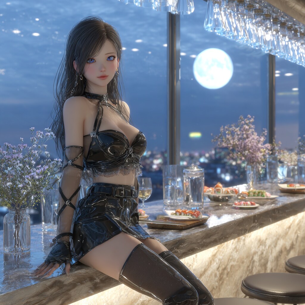 高級寿司バーでお月見