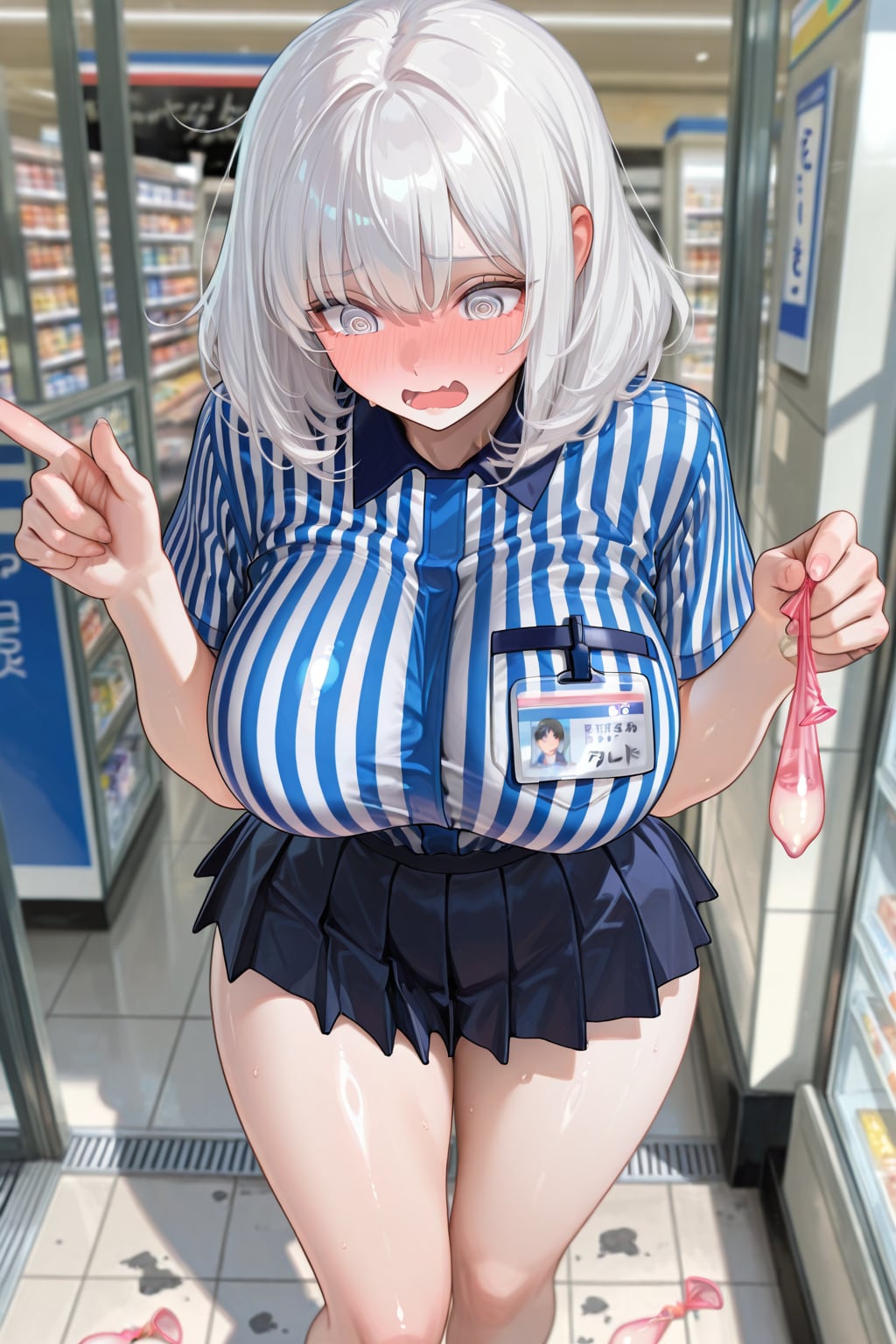 使用済みのアレが落ちてて慌てる真っ白お姉さん