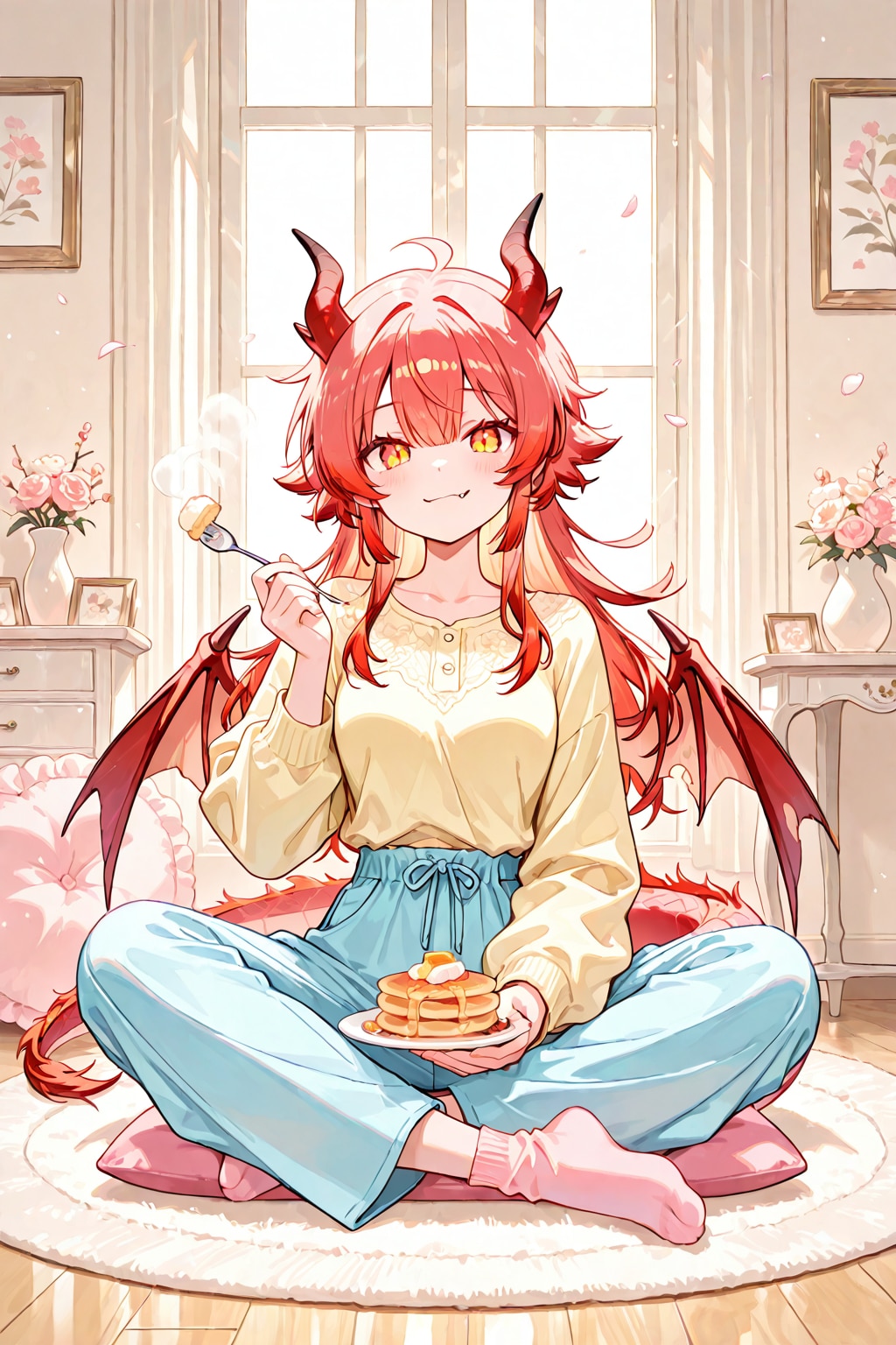 ホットケーキを食べるドラゴンガール | の人気AIイラスト・グラビア