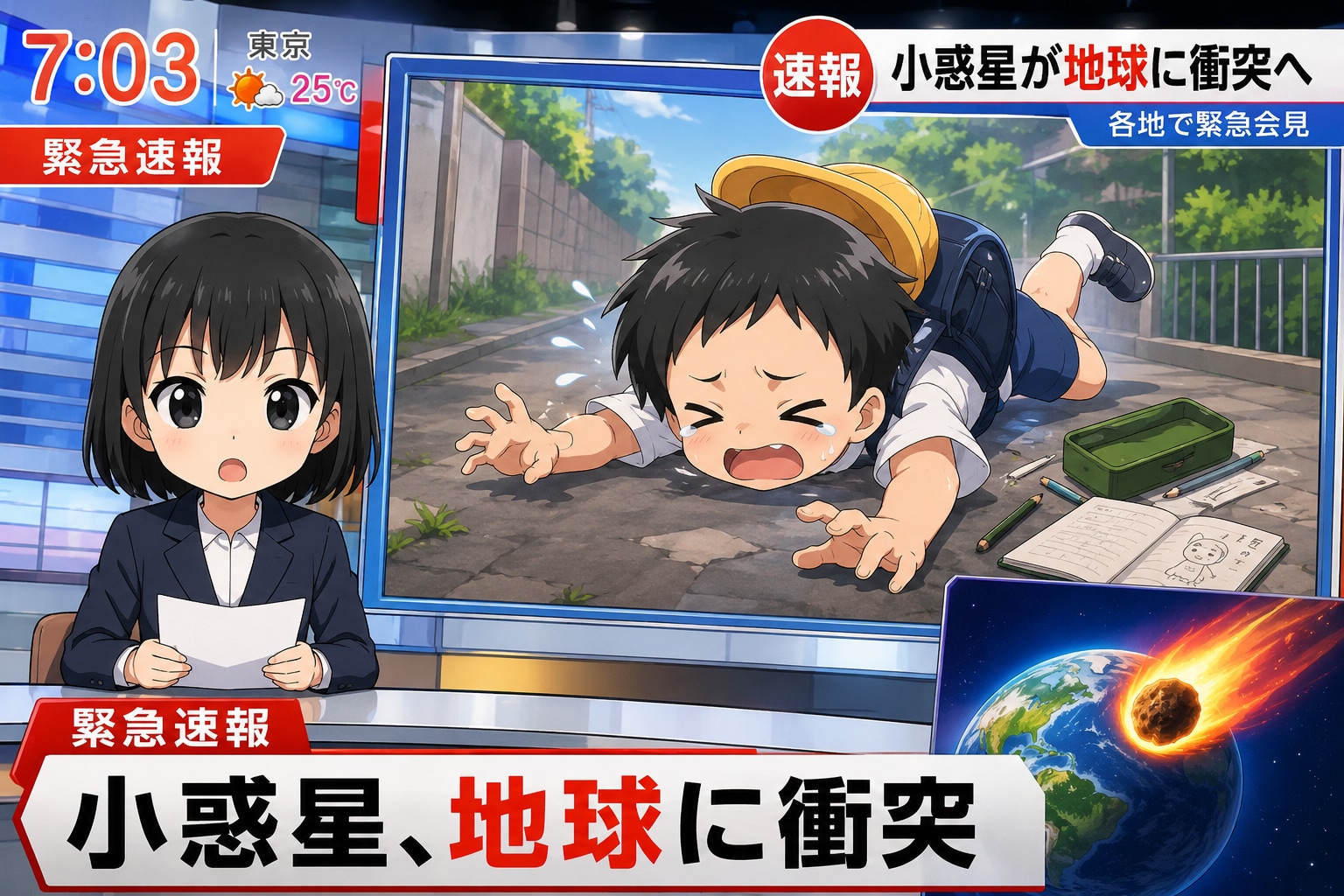 速報を伝えるキャスターの女の子