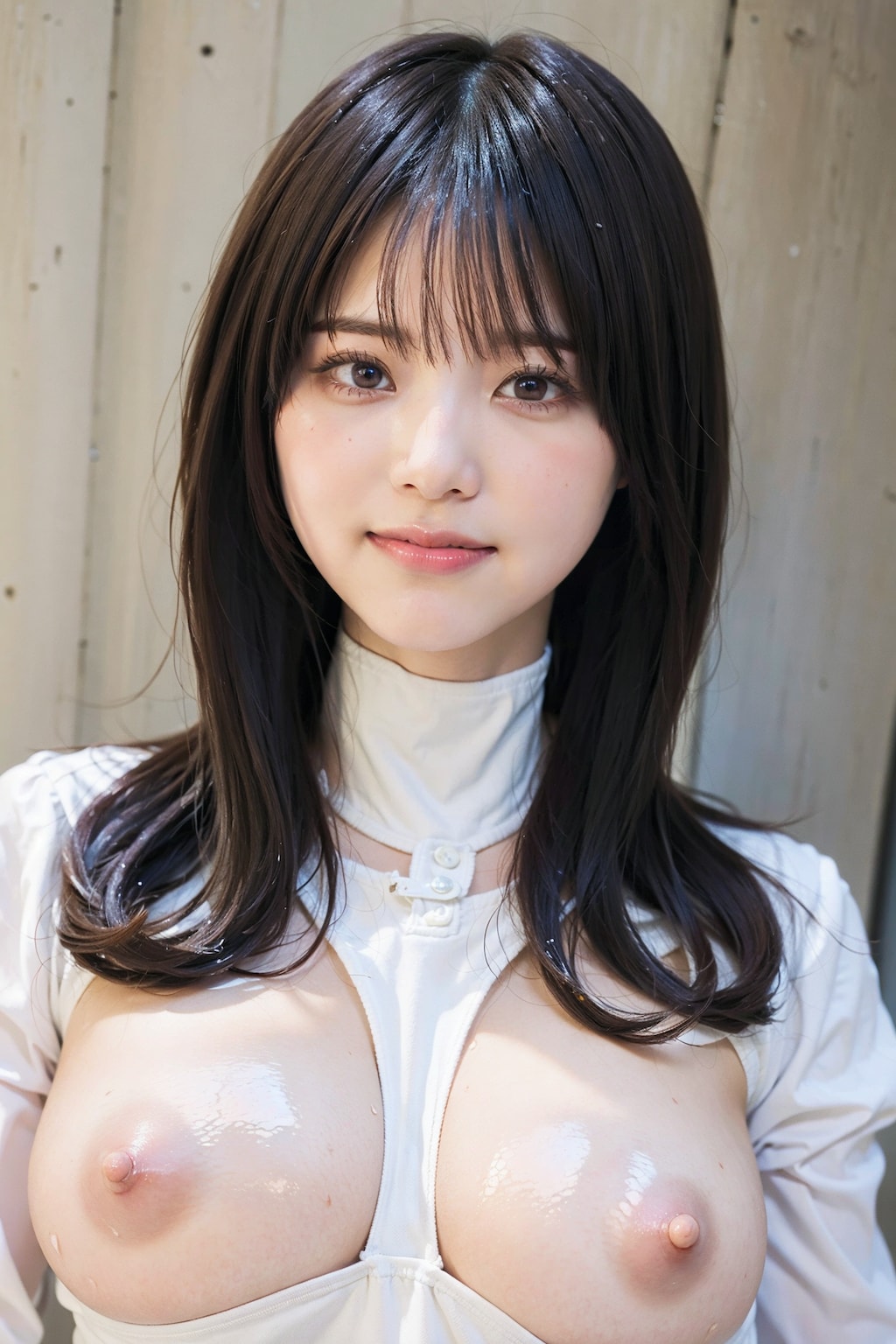 白レオタードLoraでポロリ