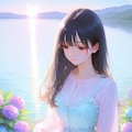 湖沿いの紫陽花と少女 2枚目