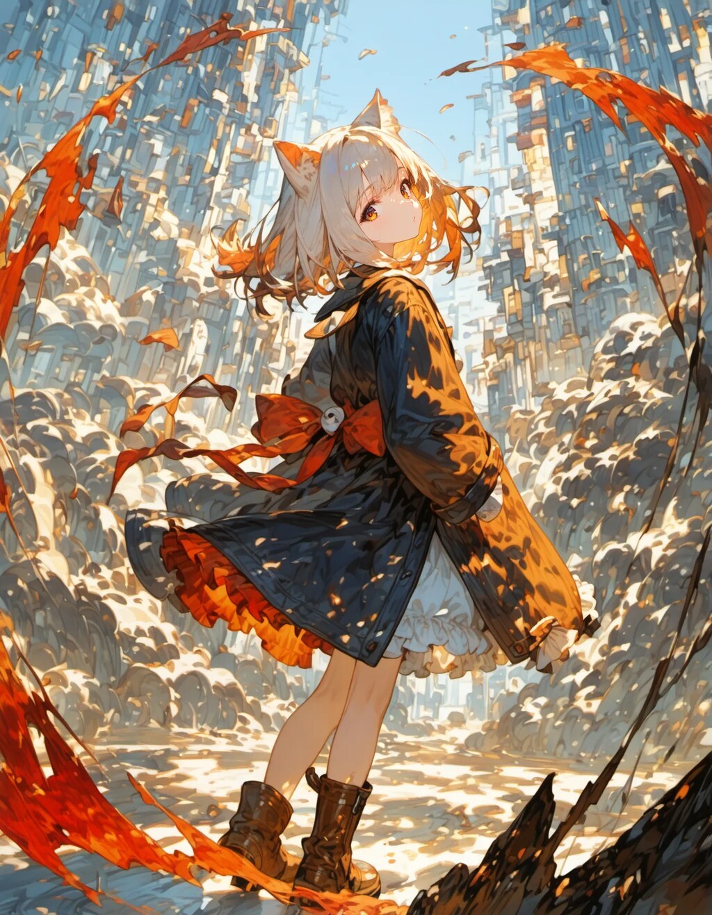 Red Bow and Flowing Coat