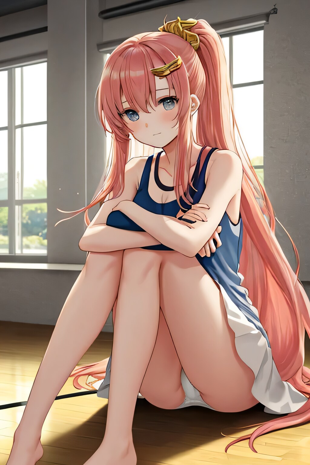 ピンク髪ポニテで体操服の少女