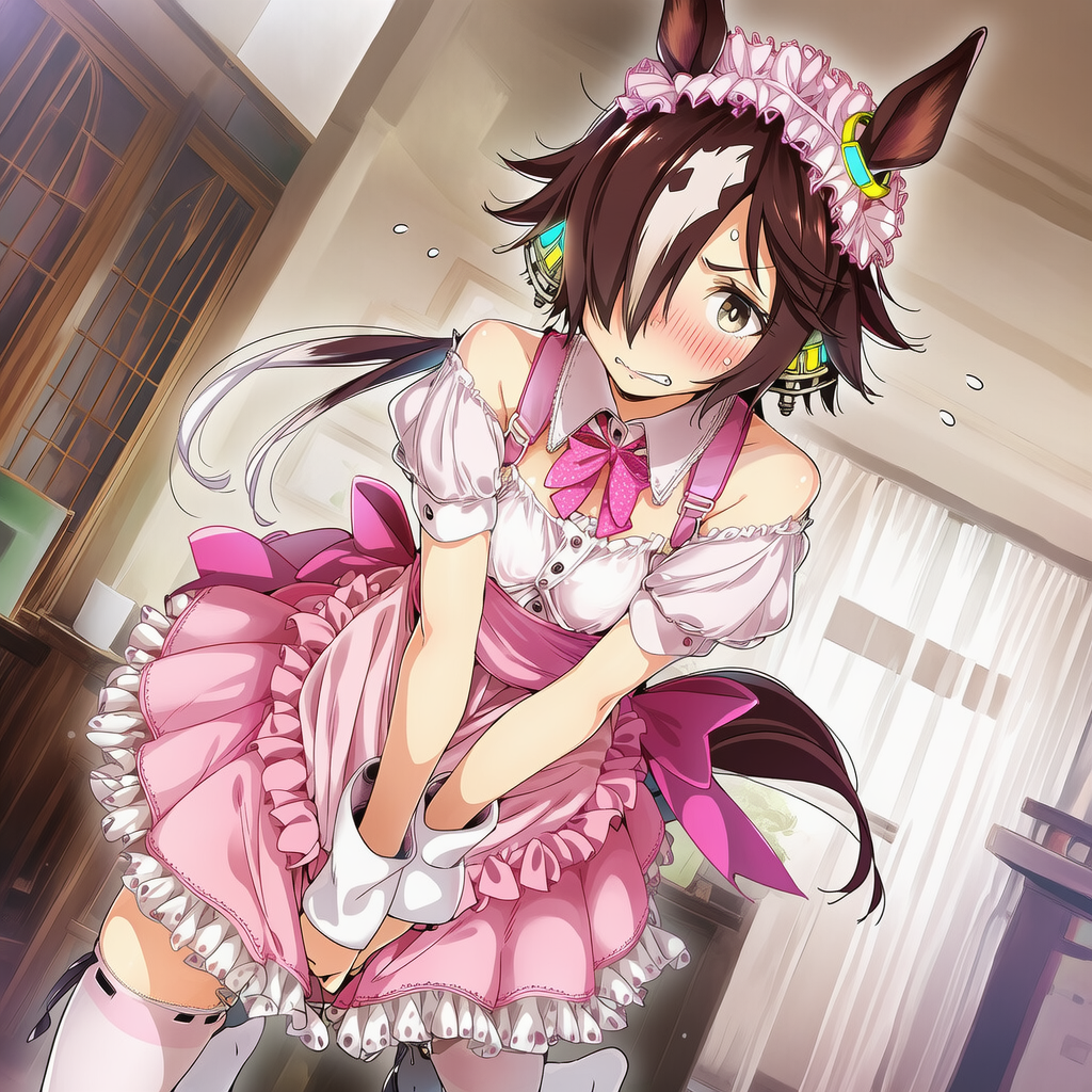 勝負に負けてメイド服を着させられるウオッカさん